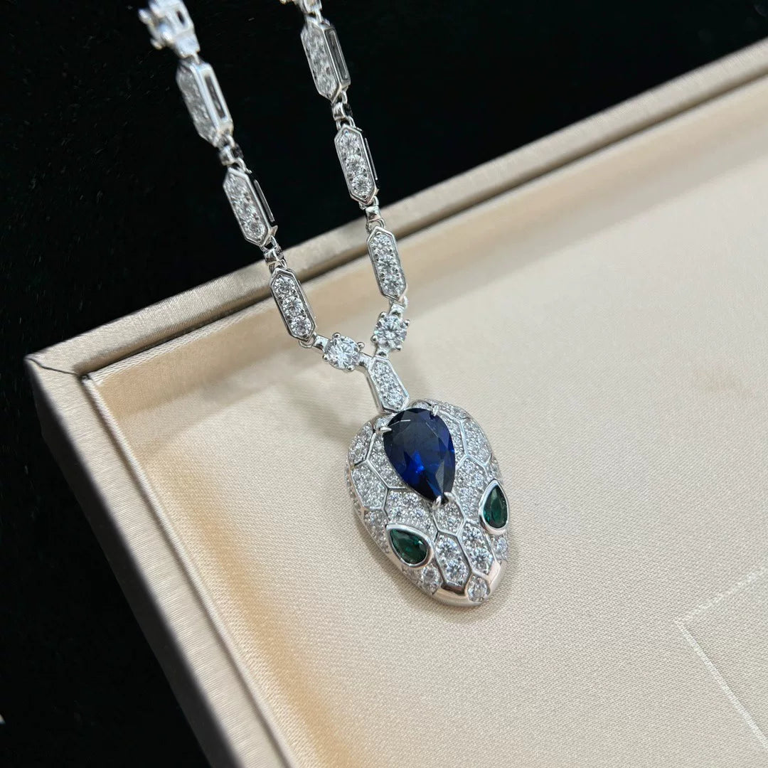 S925 Platinum Plated Diamond Snake Necklace