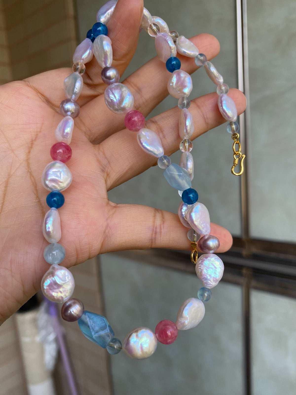 Mixed Gemstone Necklace with Baroque Pearls
