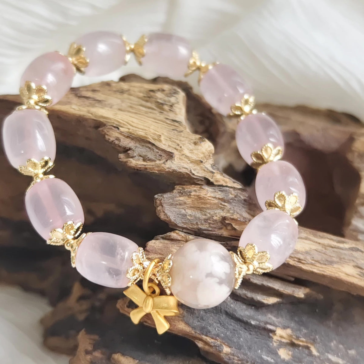 Bracelet de perles quartz rose et agate sakura