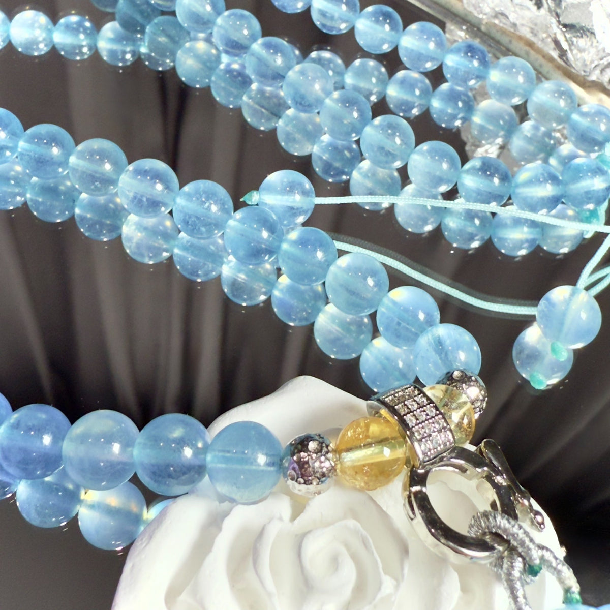 Natural Aquamarine Fox Pendant Necklace Set