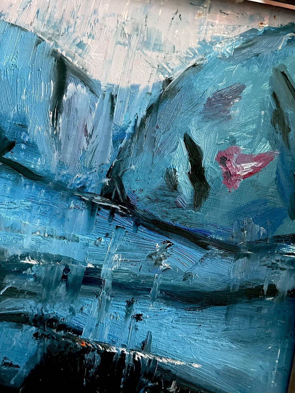 Framed Hand Painted Oil Painting Blue Abstract
