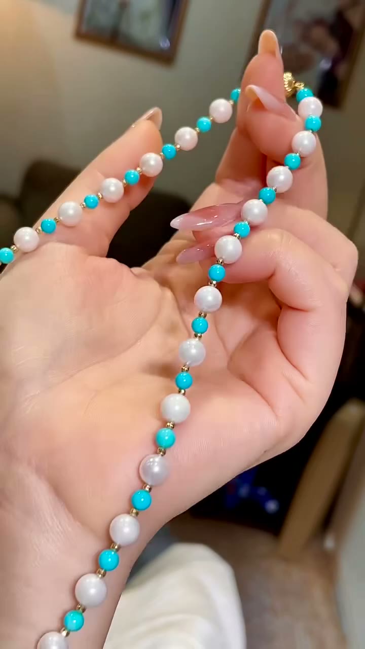 Akoya Pearl Turquoise Necklace 41.5cm