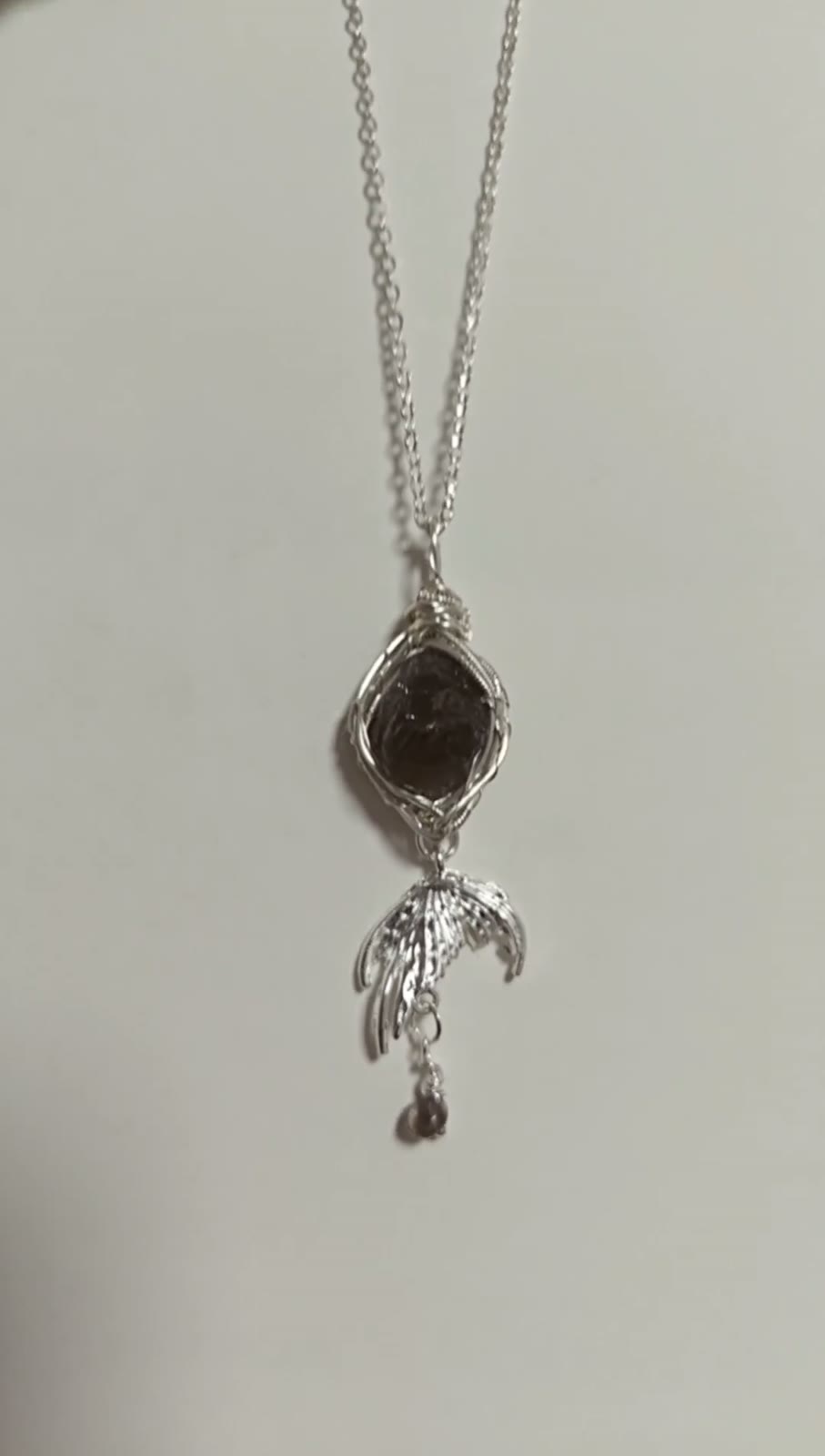 Tea Crystal Fish Tail Wire Wrapped Necklace