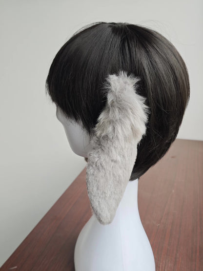 Handmade Lop-Ear Rabbit Ears, Light Gray Fur with Pink Inner Lining, 18cm