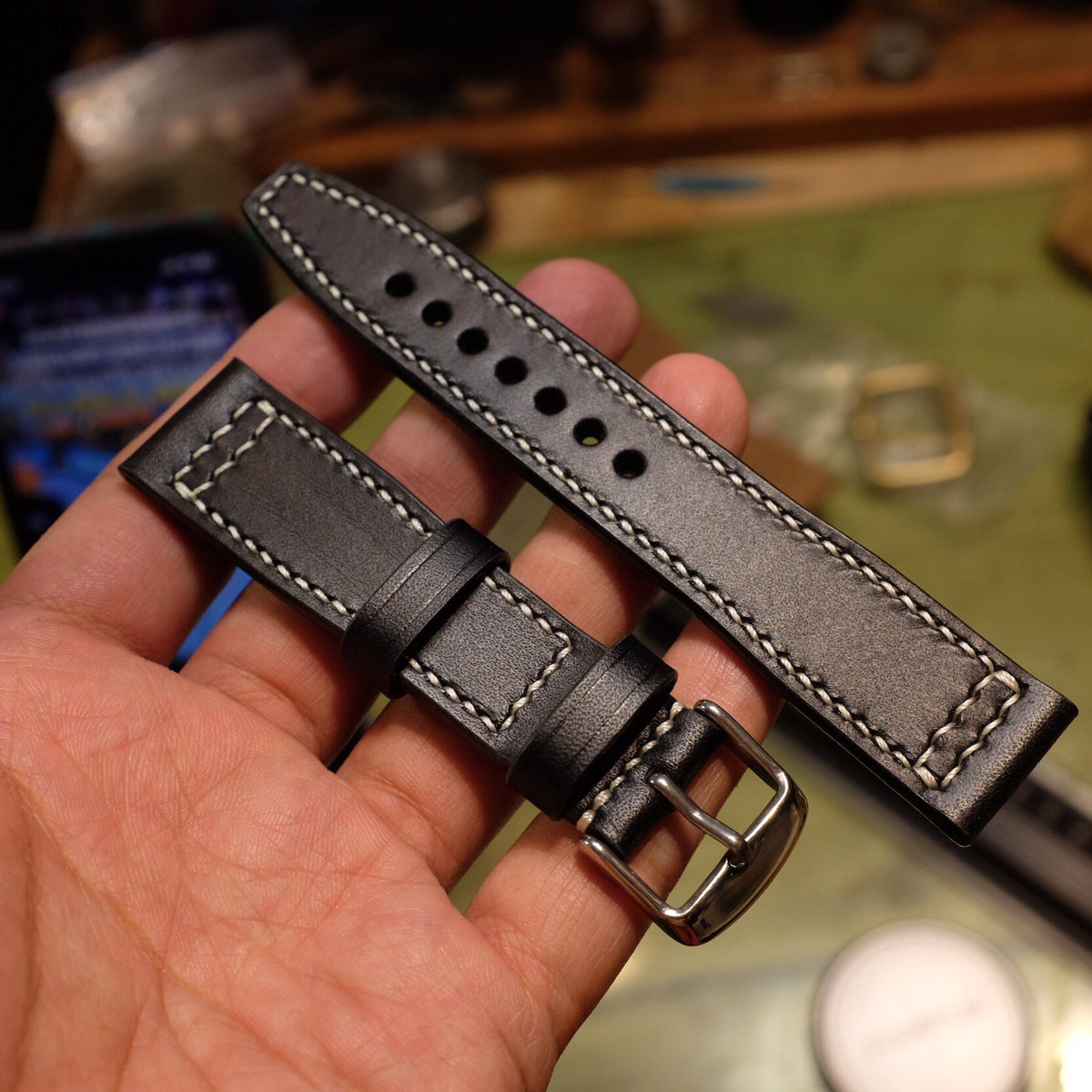 Handcrafted Leather Watch Strap Black Buttero