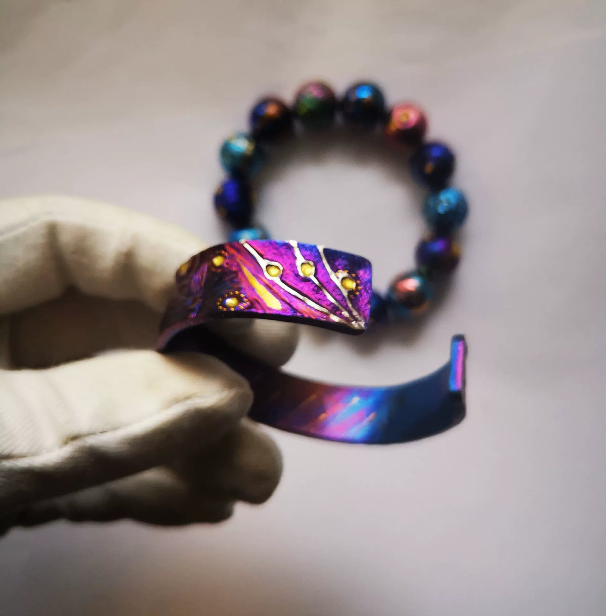 Titanium Cuff Bracelet with Cosmic Engraving