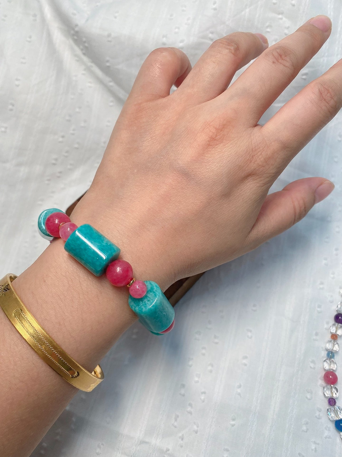 Rhodonite Amazonite Beaded Bracelet