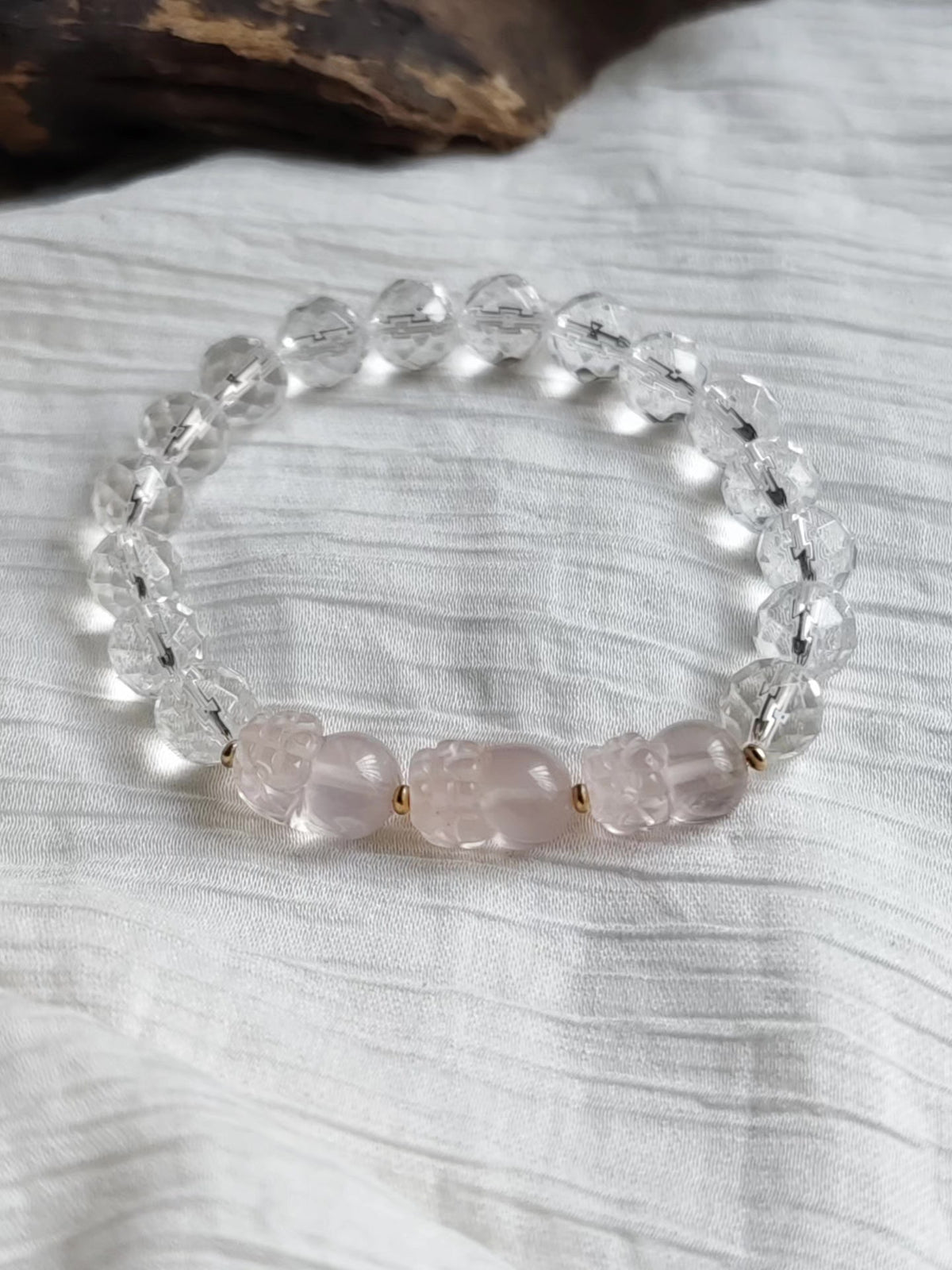 White Quartz Pink Quartz Pixiu Bracelet