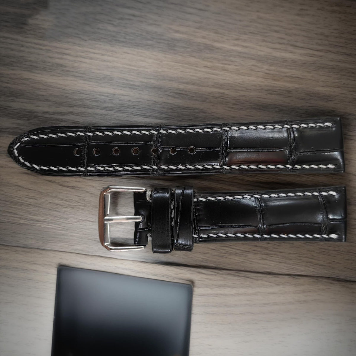 Handmade Crocodile Leather Watch Strap Black 20mm