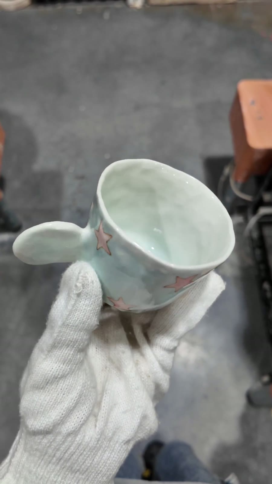 Handcrafted Mint Green Star Ceramic Cup