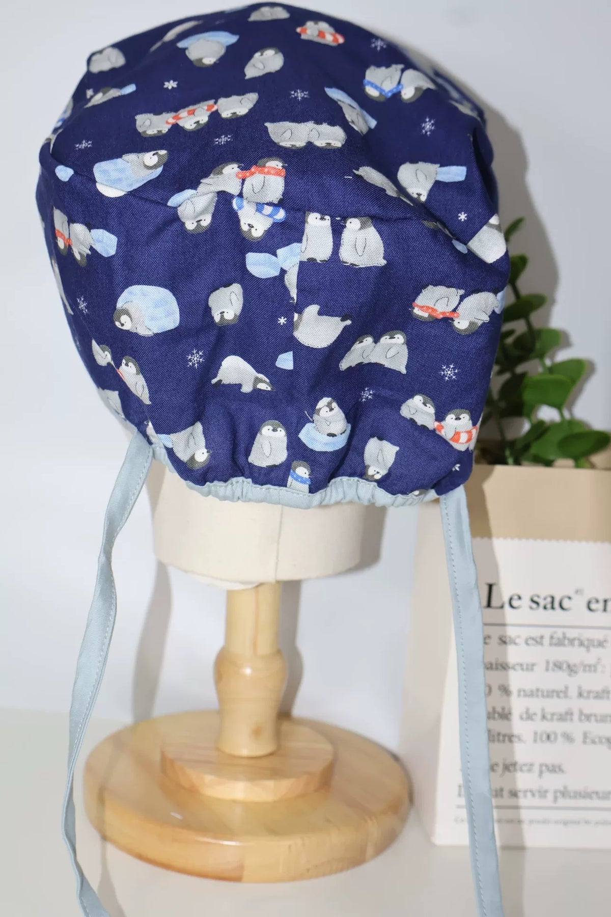 Touca Cirúrgica de Algodão com Estampa de Pinguins Bouffant