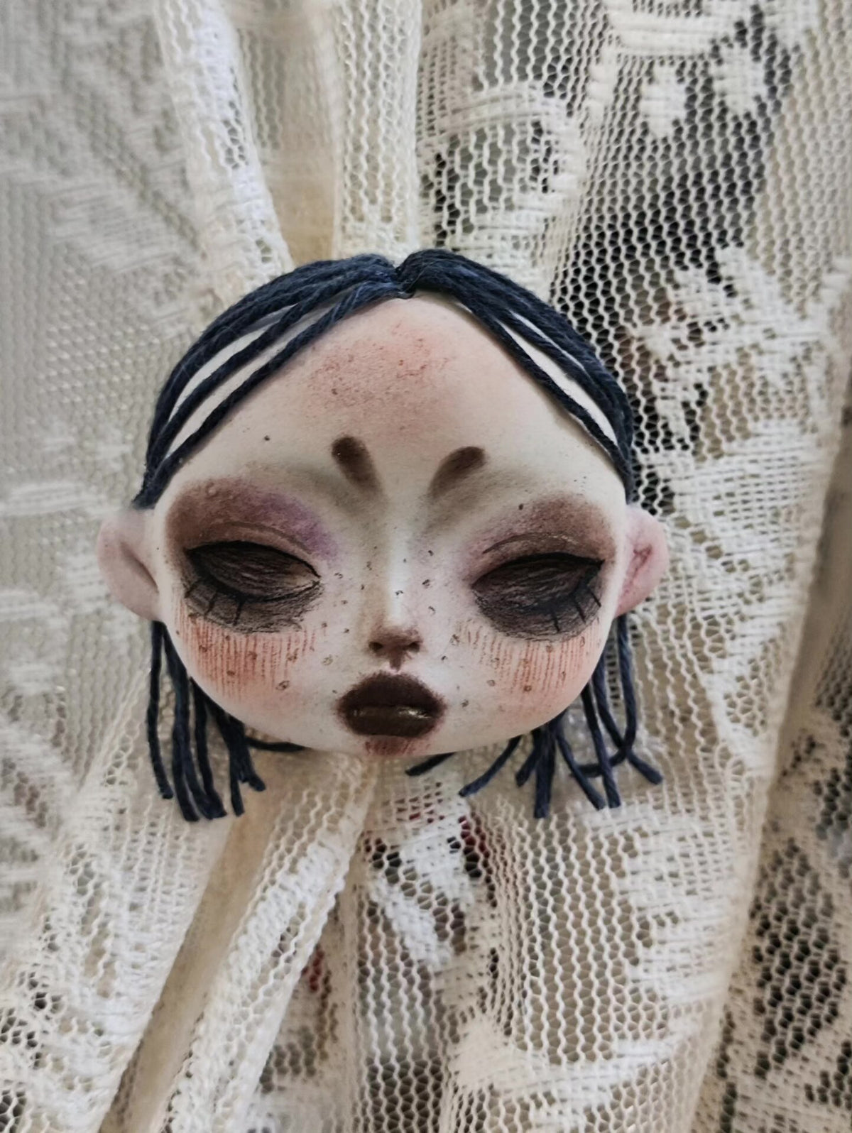 Clay Doll Head Brooch