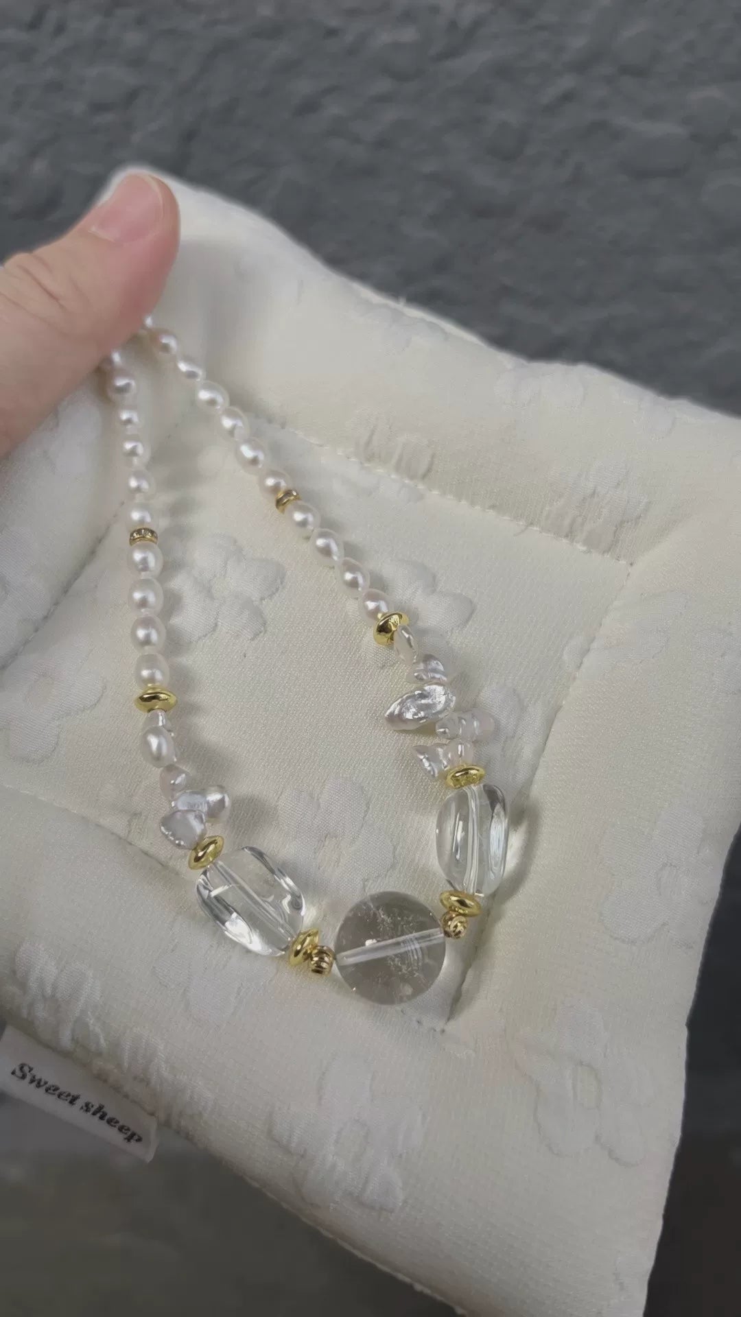 Clear Crystal Baroque Pearl Beaded Necklace