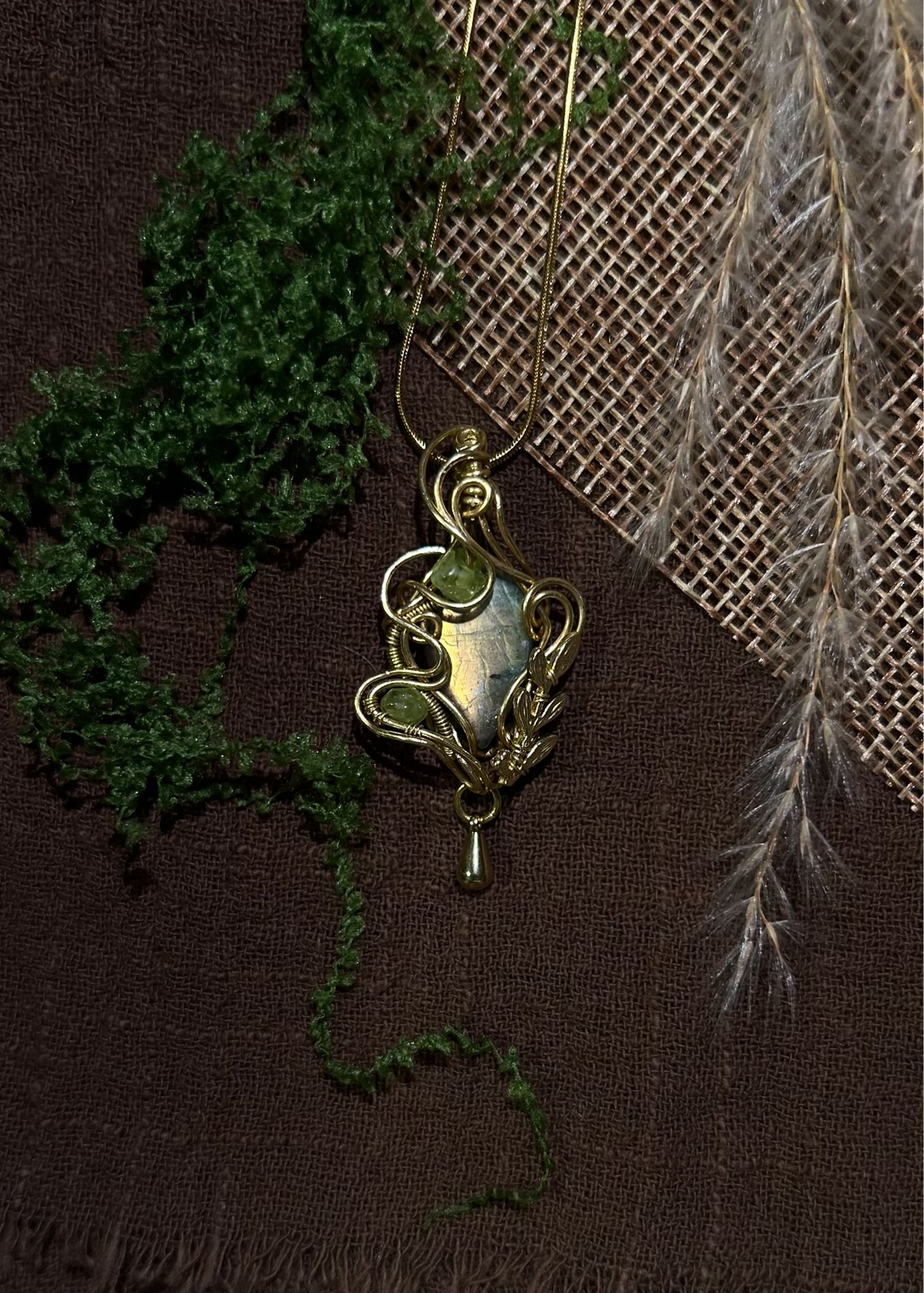 Labradorite Wire Wrapped Pendant Necklace