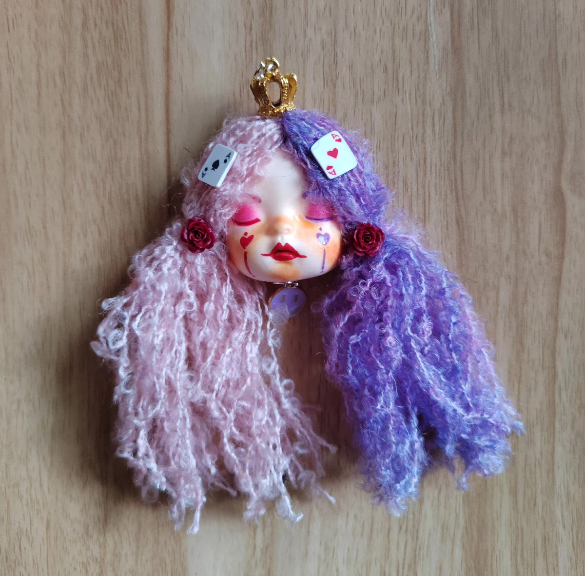 Handmade Clay Doll Head Brooch Bag Charm