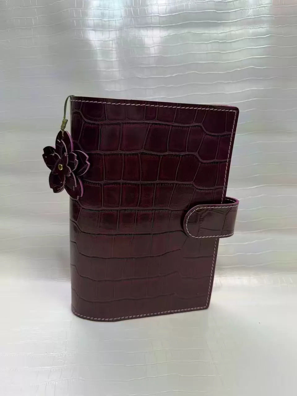 Burgundy Crocodile Embossed Leather A5 Journal Cover