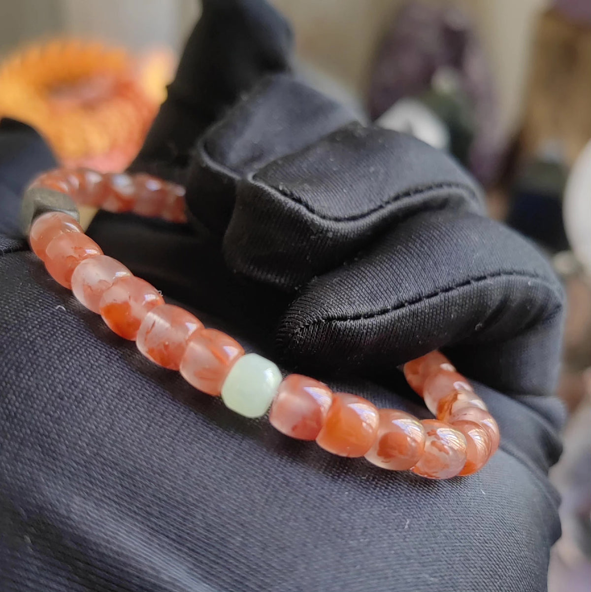 South Red Agate Barrel Bead Bracelet