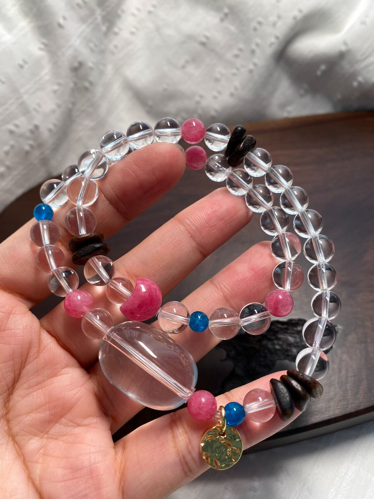 Clear Quartz Double Loop Beaded Bracelet