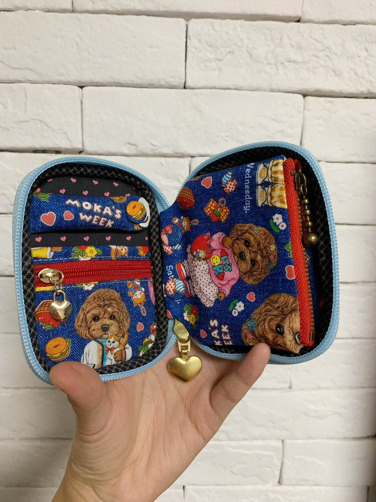 Poodle Print Cotton Pouch with Card Slots