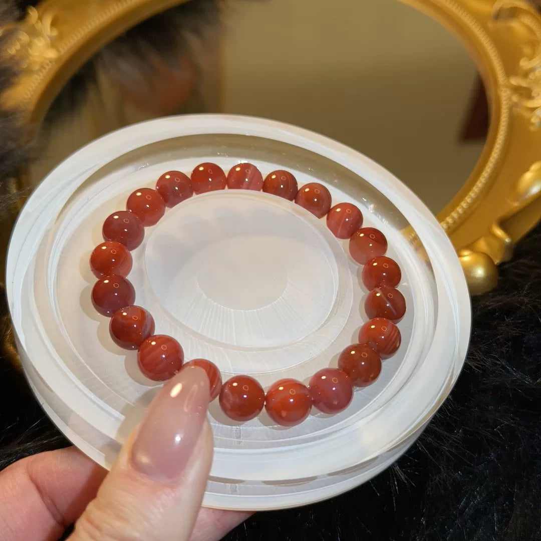 Bracelet en perles d'agate Nanhong naturelle, rouge, 9 mm