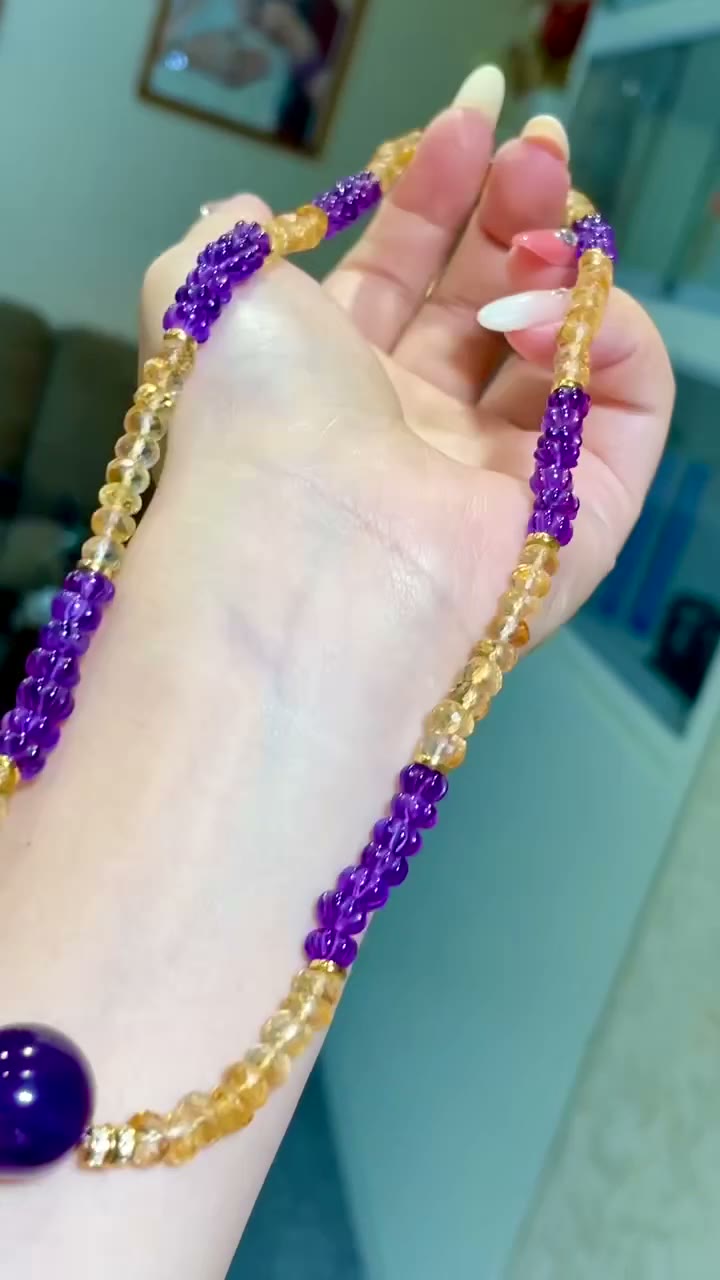 Multi-Strand Amethyst Citrine Beaded Necklace