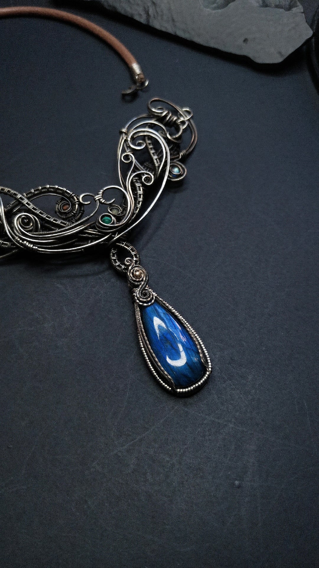 Handgemaakte Druppel Labradorite Choker Ketting