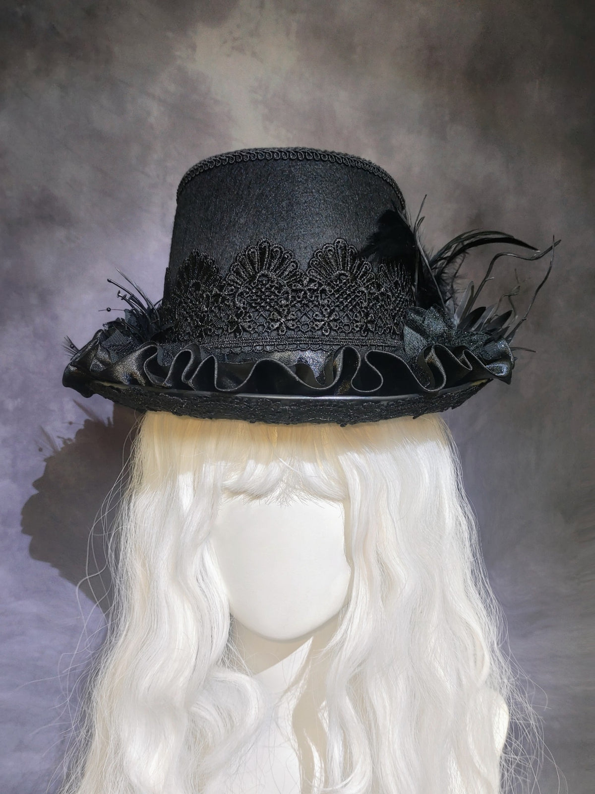 Handcrafted Gothic Lolita Top Hat with Feathers