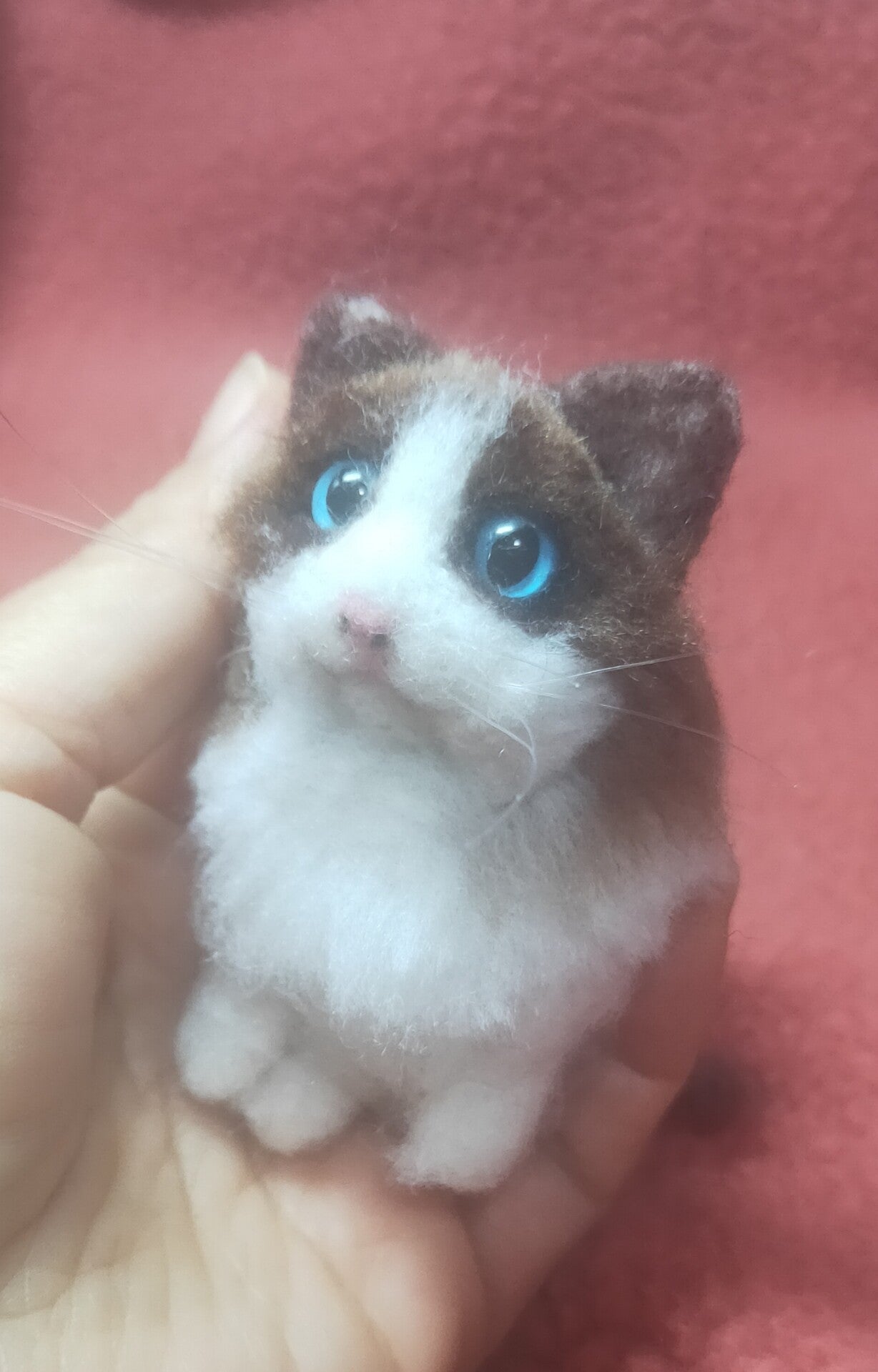 Miniature Wool Felt Cat Plush Toy, 7cm Seated Figure