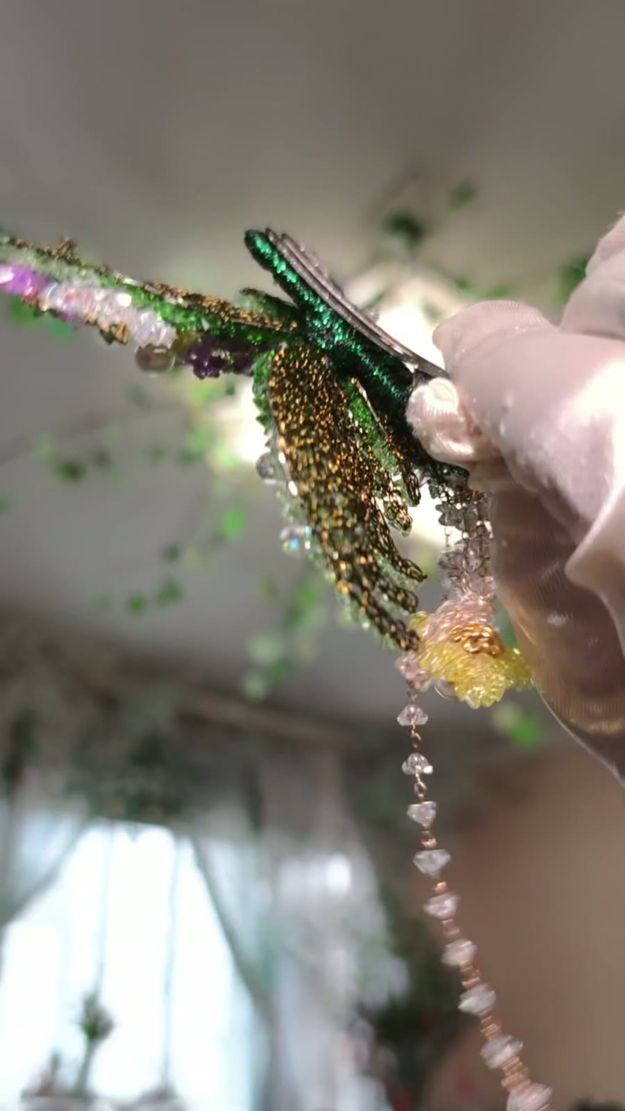 Handcrafted Crystal Leaf Hair Accessory with Pearl Flowers