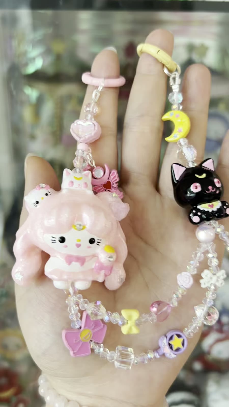 Hand-Painted Kitty Beaded Phone Strap Set