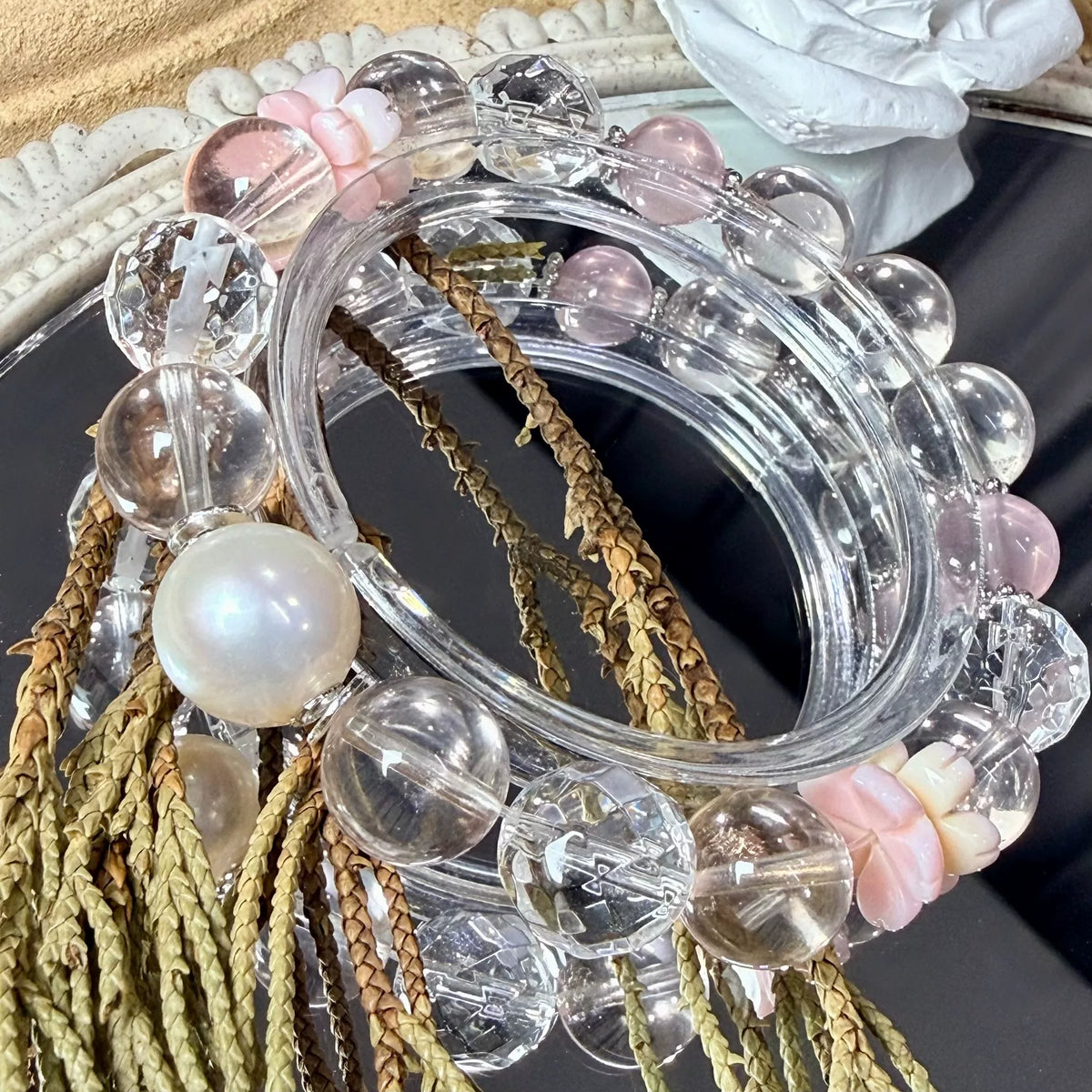 Perlen-Kristall-Kirschblüten-Muschelarmband