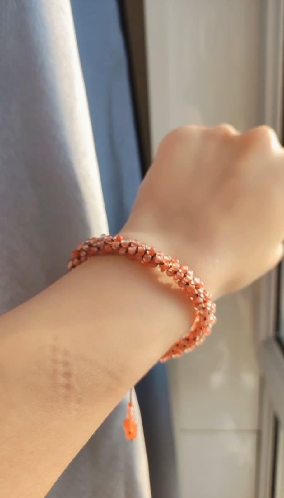Ice Floating Agate Pumpkin Bead Bracelet