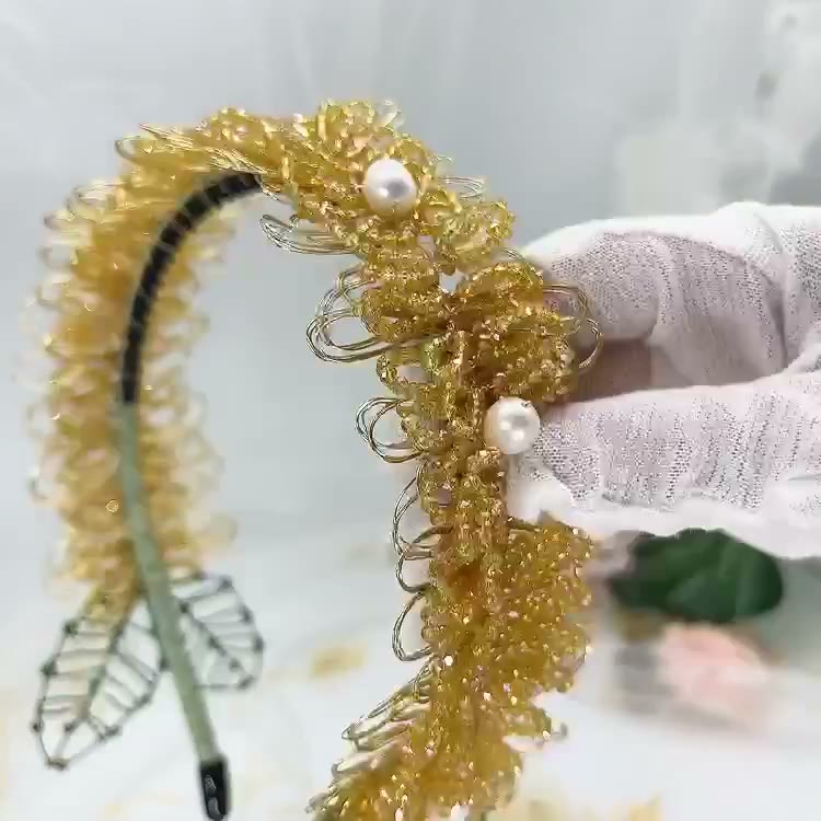 Sunflower Beaded Headband with Pearl Accents