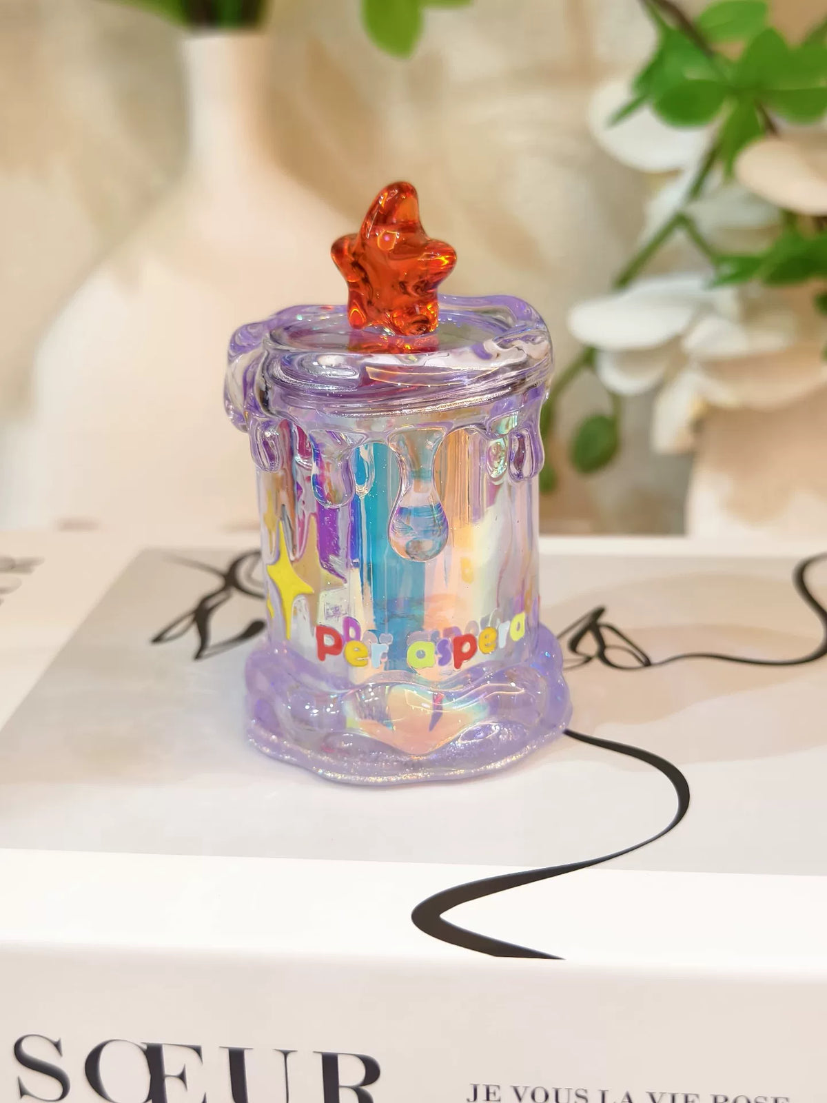 Holographic Resin Candle Jar with Amber Star Lid