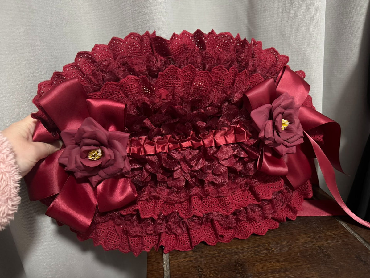 Rode Kant en Stro Lolita-bonnet