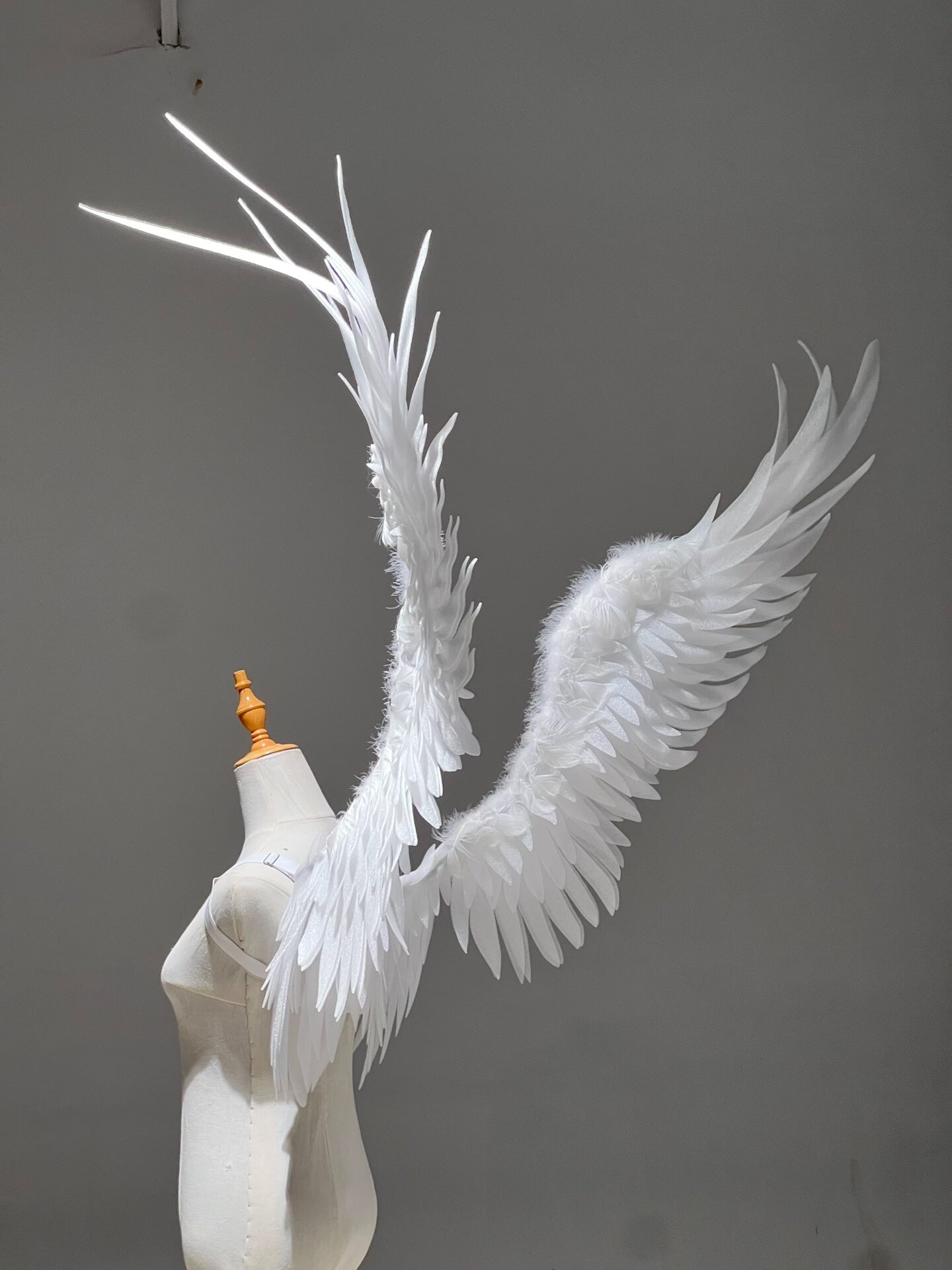 Large White Angel Wings with Articulated Wire Frame