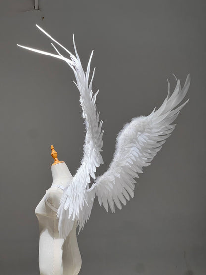 Large White Angel Wings with Articulated Wire Frame