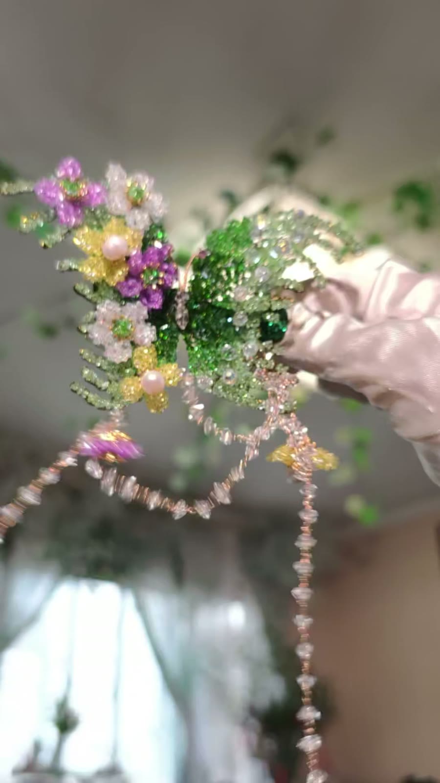 Handcrafted Crystal Leaf Hair Accessory with Pearl Flowers
