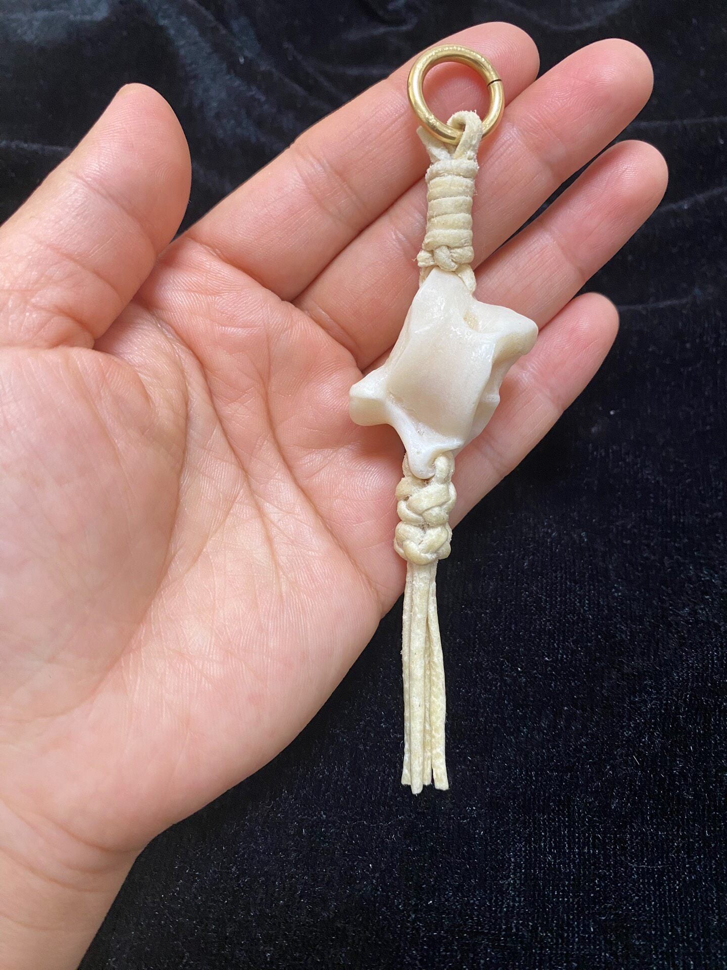 Handmade Sheepskin Rope Keychain with Carved Bone Ornament