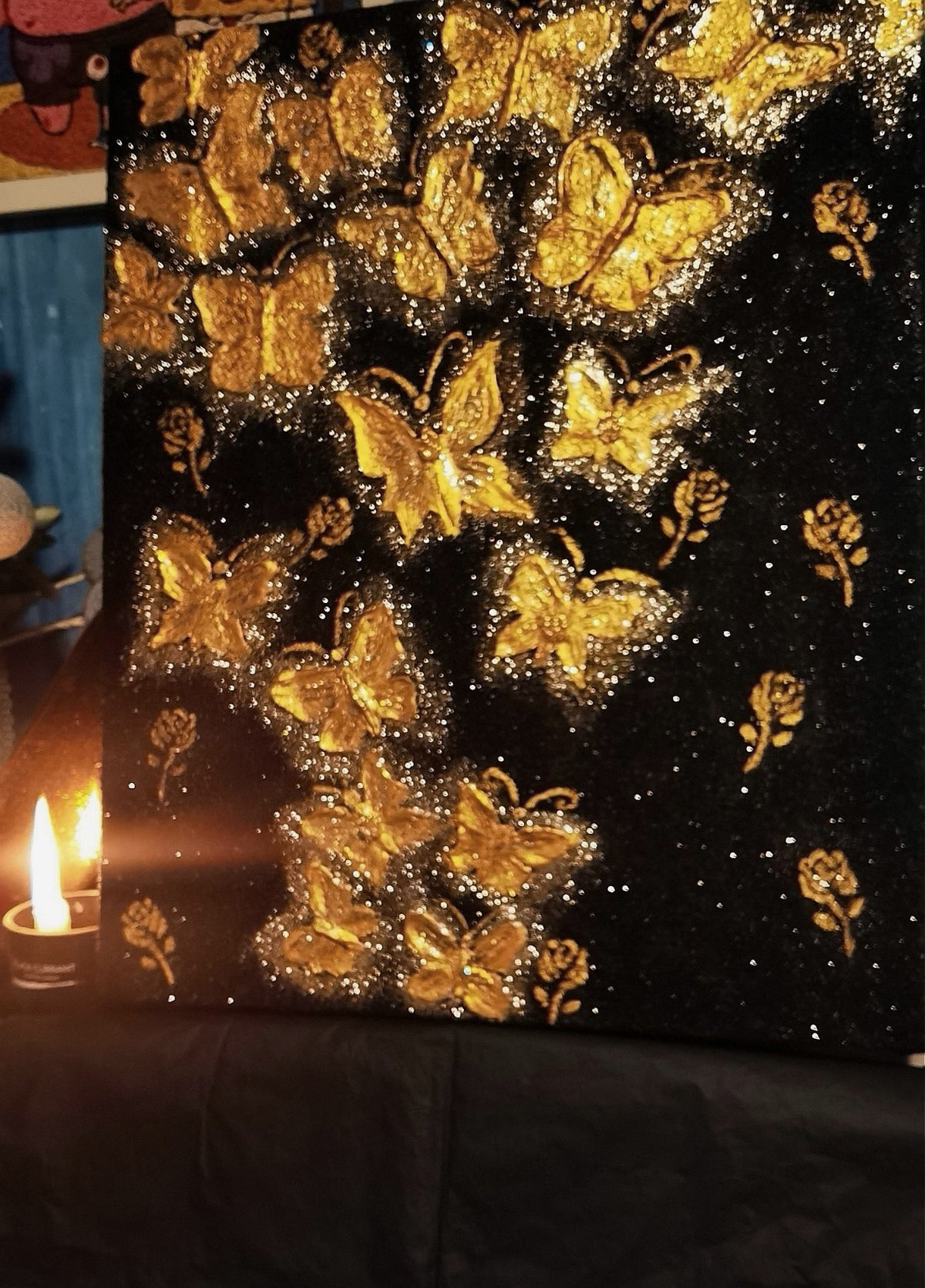 Quartz Sand Textured Gold Butterfly Art