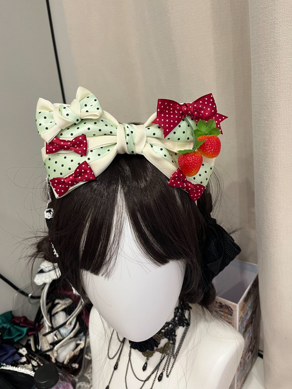 Green Strawberry Bow Headband