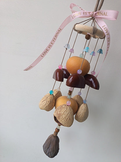 Natural Fruit Shell Wind Chime with Love Ribbon
