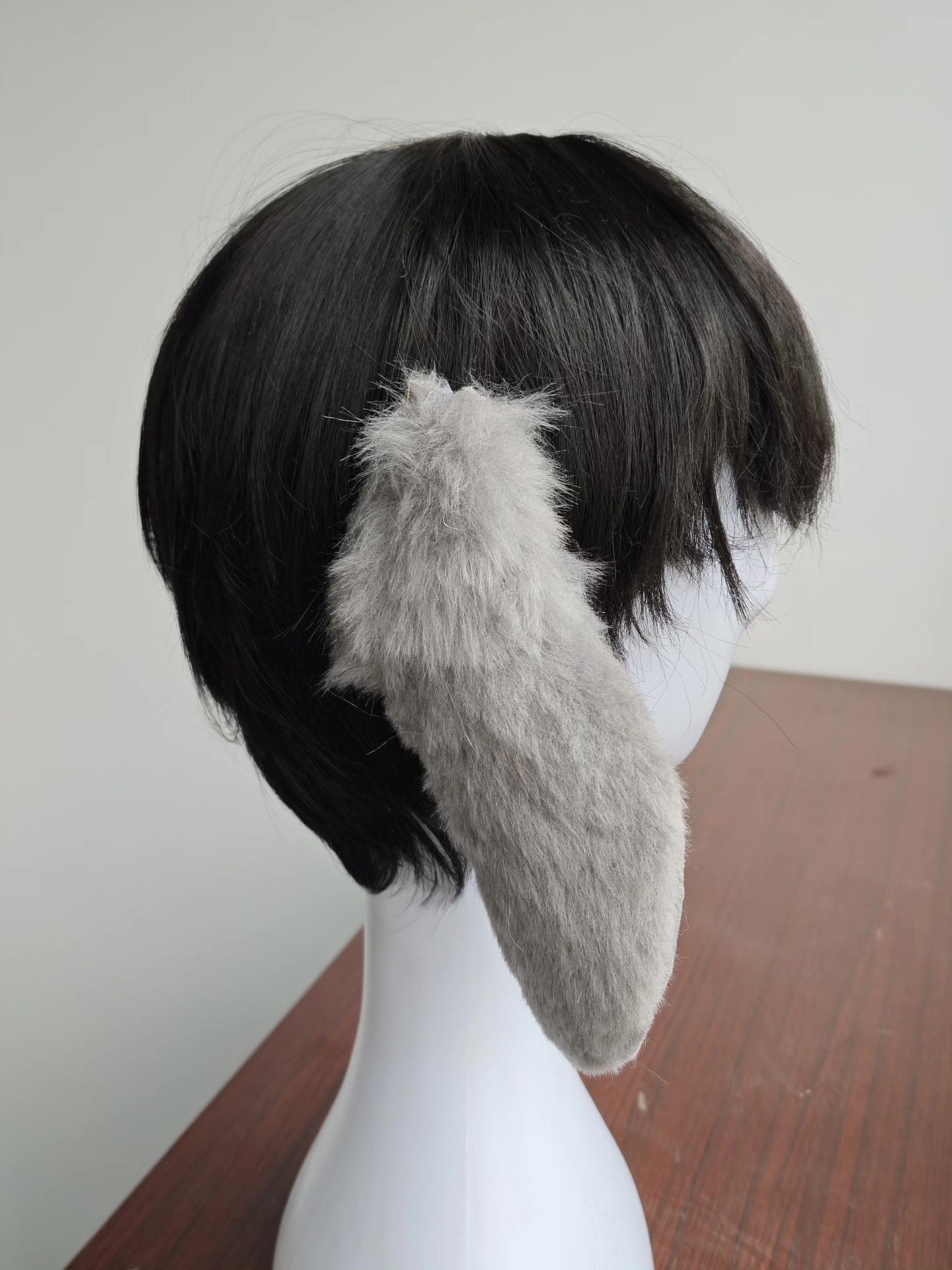Handmade Lop-Ear Rabbit Ears, Light Gray Fur with Pink Inner Lining, 18cm