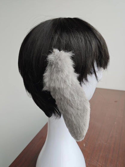 Handmade Lop-Ear Rabbit Ears, Light Gray Fur with Pink Inner Lining, 18cm