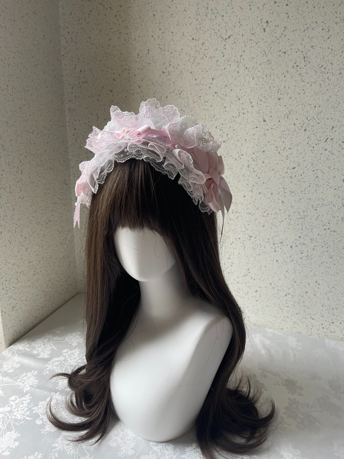 Lolita Pink Lace Headband Handmade Hair Accessory