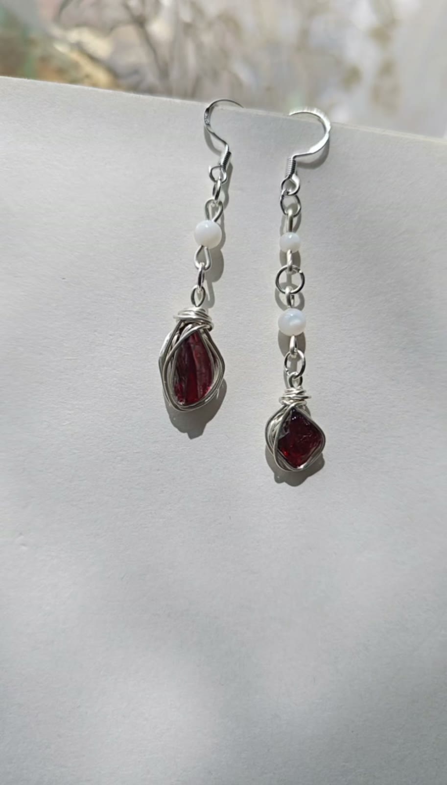 Natural Red Garnet Silver Ear Hook Earrings
