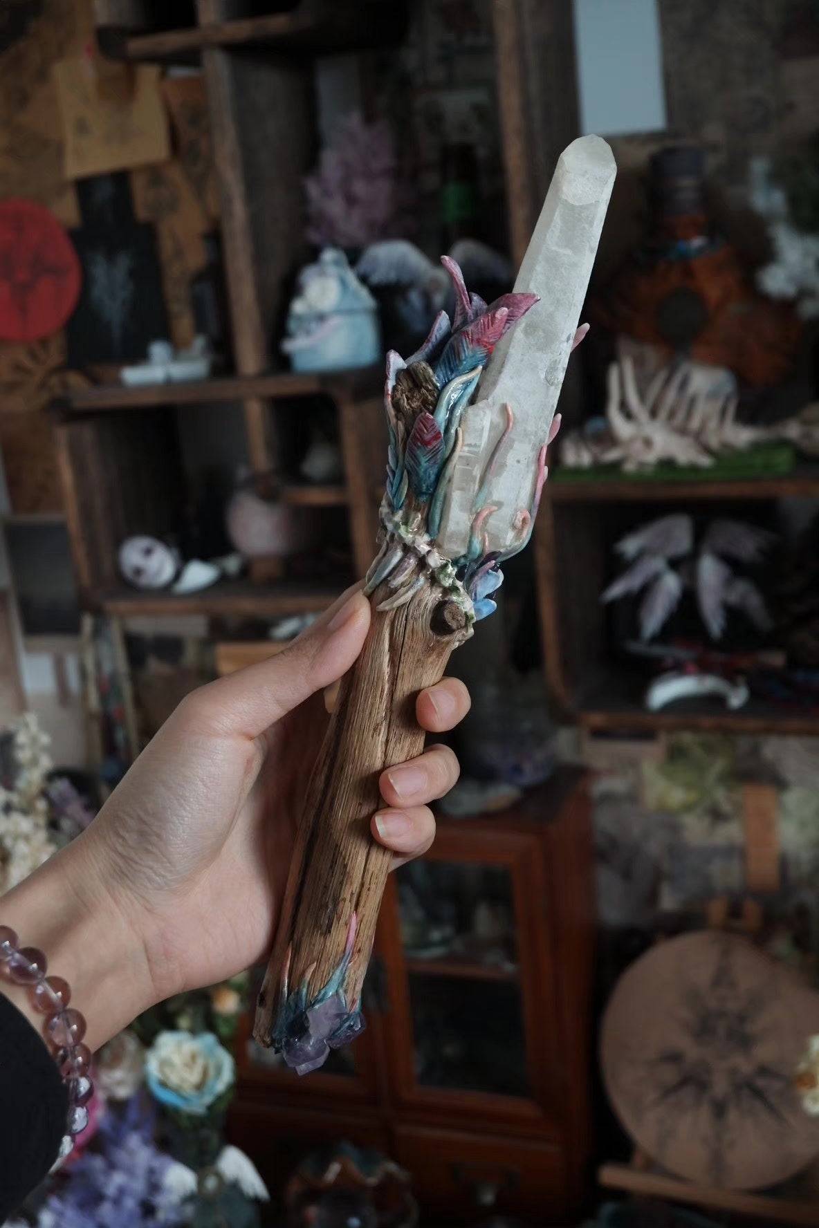 Handcrafted Crystal Wand Amethyst Driftwood