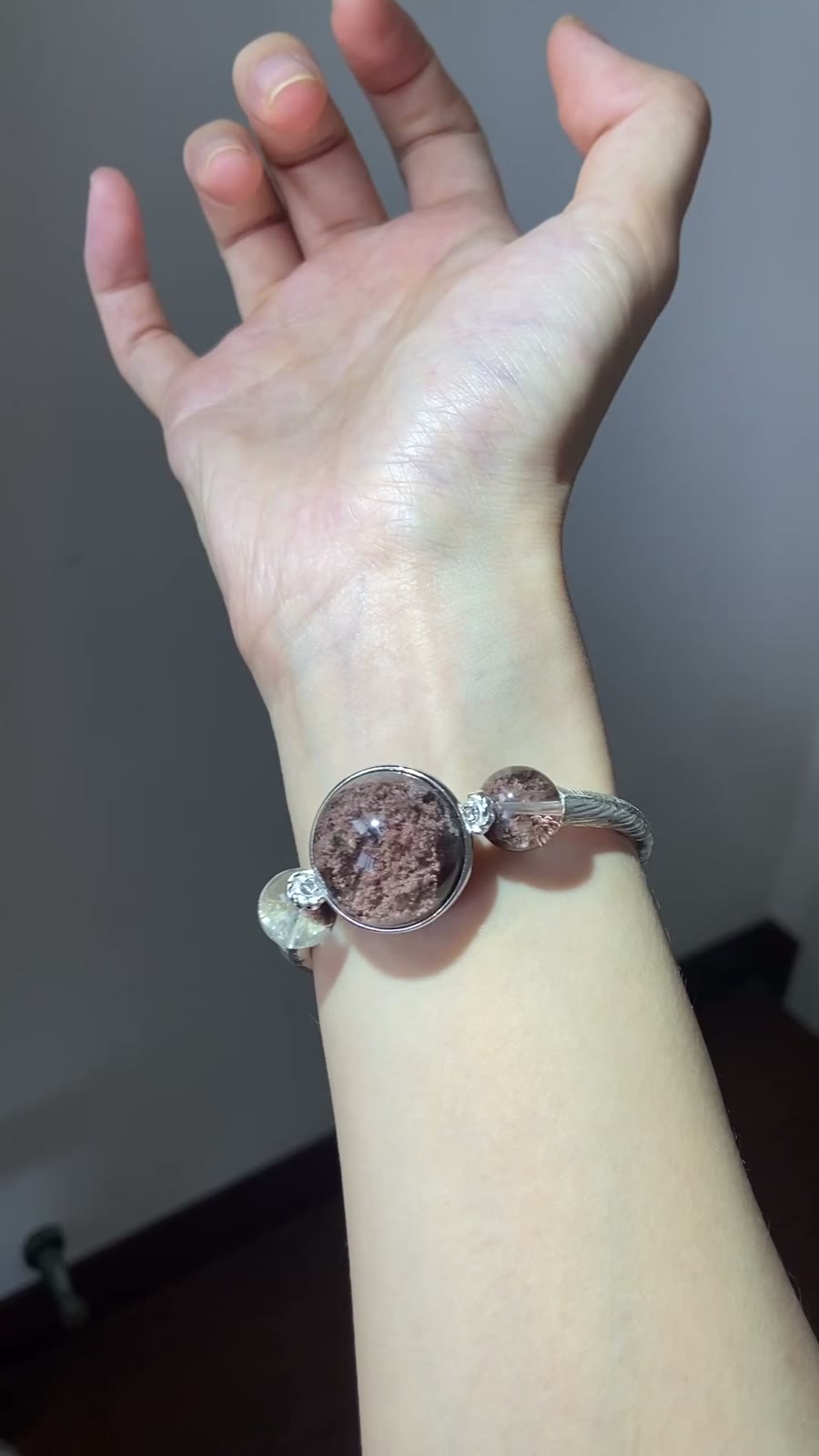 Pink Phantom Quartz Half Bangle Bracelet
