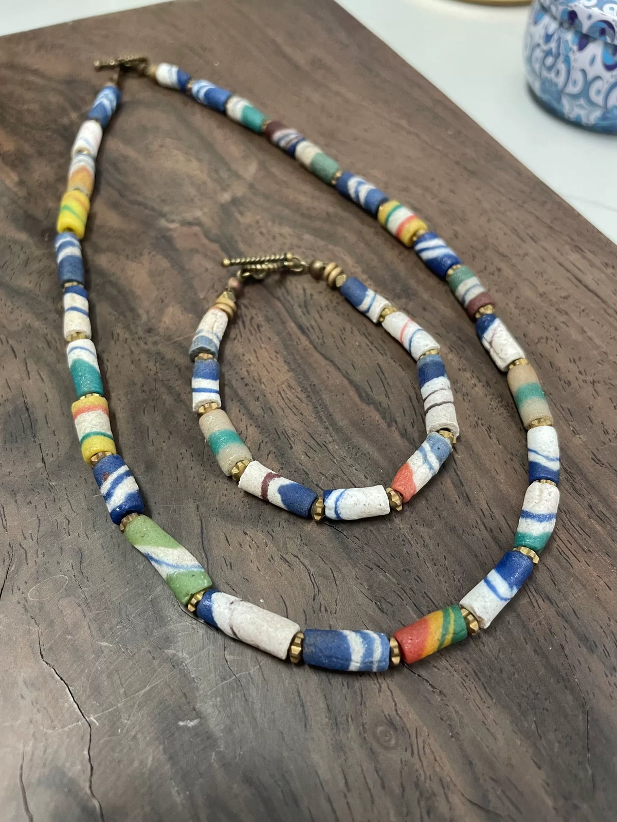 Antieke Afrikaanse Handelskraal Ketting en Armbandset