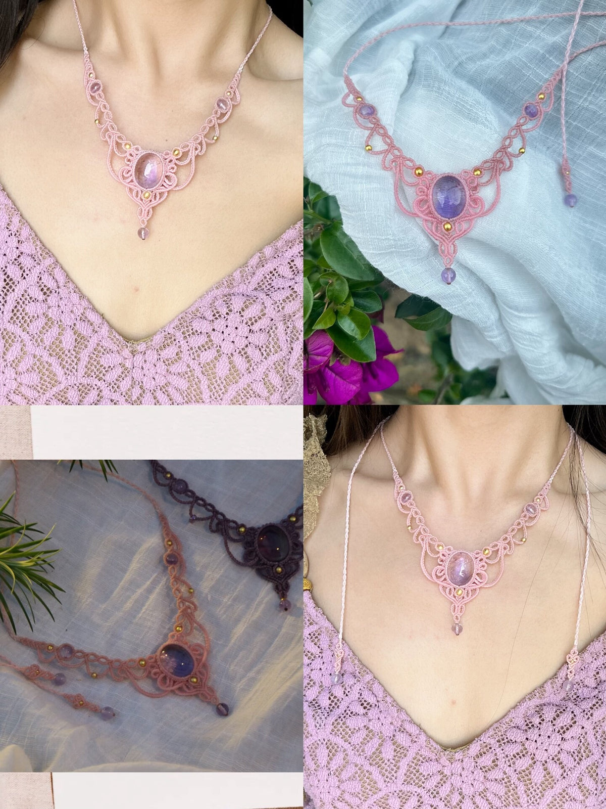 Macrame Crystal Necklace with Purple Labradorite